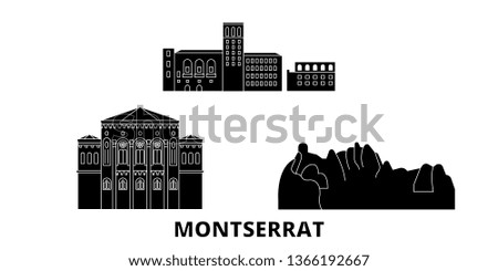 Montserrat flat travel skyline set. Montserrat black city vector illustration, symbol, travel sights, landmarks.