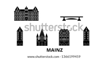 Germany, Mainz flat travel skyline set. Germany, Mainz black city vector illustration, symbol, travel sights, landmarks.