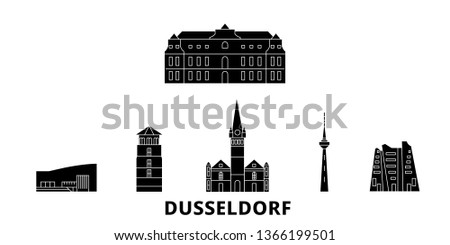 Germany, Dusseldorf flat travel skyline set. Germany, Dusseldorf black city vector illustration, symbol, travel sights, landmarks.