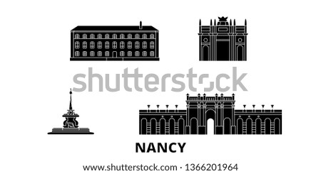 France, Nancy  flat travel skyline set. France, Nancy  black city vector illustration, symbol, travel sights, landmarks.