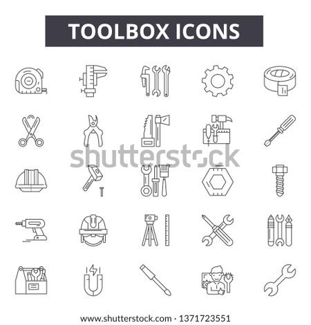 Toolbox line icons, signs set, vector. Toolbox outline concept, illustration: toolbox,tool,equipment,service,construction