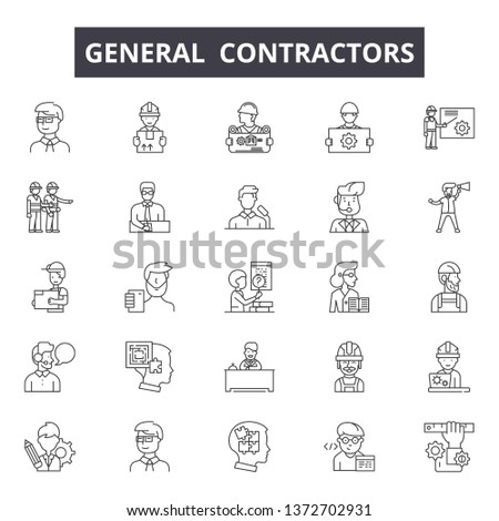 General contractors line icons, signs, vector set, outline illustration concept 