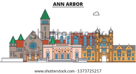 Ann Arbor,United States, flat landmarks vector illustration. Ann Arbor line city with famous travel sights, design skyline. 