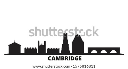 United Kingdom, Cambridge city skyline isolated vector illustration. United Kingdom, Cambridge travel black cityscape