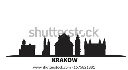 Poland, Krakow city skyline isolated vector illustration. Poland, Krakow travel black cityscape