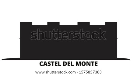 Italy, Apulia, Castel Del Monte city skyline isolated vector illustration. Italy, Apulia, Castel Del Monte travel black cityscape