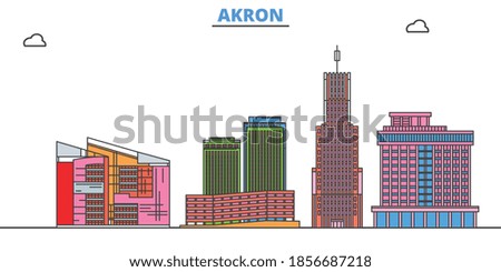 United States, Akron line cityscape, flat vector. Travel city landmark, oultine illustration, line world icons