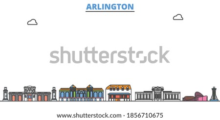 United States, Arlington line cityscape, flat vector. Travel city landmark, oultine illustration, line world icons