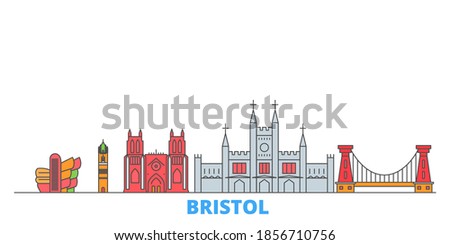 United Kingdom, Bristol line cityscape, flat vector. Travel city landmark, oultine illustration, line world icons