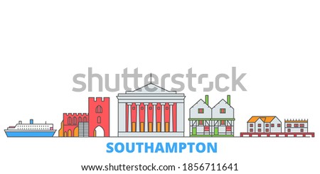 United Kingdom, Southampton line cityscape, flat vector. Travel city landmark, oultine illustration, line world icons