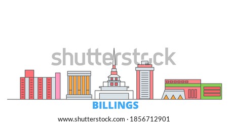 United States, Billings line cityscape, flat vector. Travel city landmark, oultine illustration, line world icons