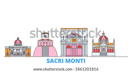 Italy, Piedmont And Lombardy, Sacri Monti line cityscape, flat vector. Travel city landmark, outline illustration, line world icons