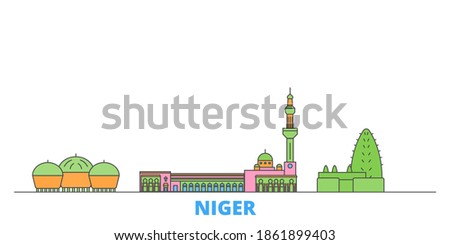 Niger line cityscape, flat vector. Travel city landmark, oultine illustration, line world icons