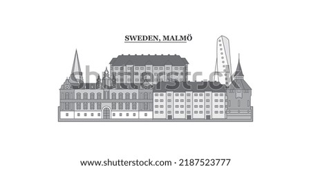 Sweden, Malmo city skyline isolated vector illustration, icons