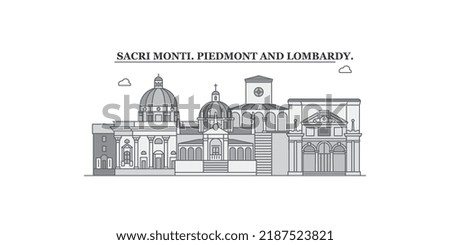 Italy, Piedmont And Lombardy, Sacri Monti city skyline isolated vector illustration, icons