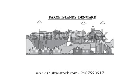 Denmark, Faroe Islands city skyline isolated vector illustration, icons