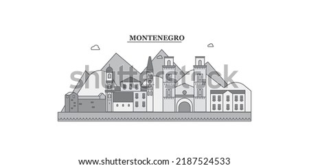 Montenegro city skyline isolated vector illustration, icons