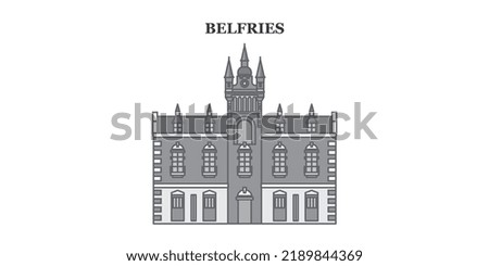 France, Belfries Landmark city skyline isolated vector illustration, icons