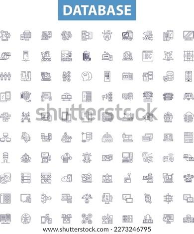 Database line icons, signs set. Database, Store, Records, Storage, Information, Data, Access, SQL, Structure outline vector illustrations.