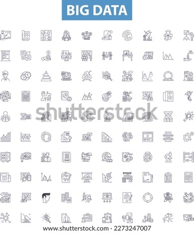 Big data line icons, signs set. Analytics, Storage, Predictive, Mining, Hadoop, Cloud, AI, Processing, Streaming outline vector illustrations.