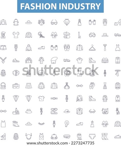 Fashion industry line icons, signs set. Fashion, Industry, Clothing, Style, Trend, Apparel, Retail, Design, Accessories outline vector illustrations.