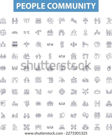 People community line icons, signs set. Community, People, Network, Group, Communitas, Linkage, Unity, Fellowship, Bond outline vector illustrations. Foto d'archivio © 