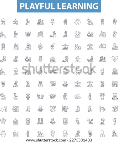 Playful learning line icons, signs set. Frolicking, Entertaining, Cheerful, Joyful, Humorous, Jesting, Comical, Mirthful, Diversionary outline vector illustrations.