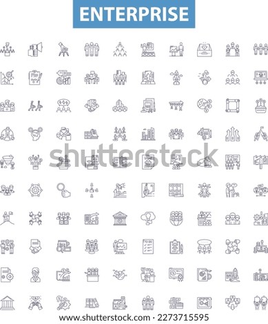 Enterprise line icons, signs set. Enterprise, business, company, organization, industry, venture, firm, corporate, consortium outline vector illustrations.