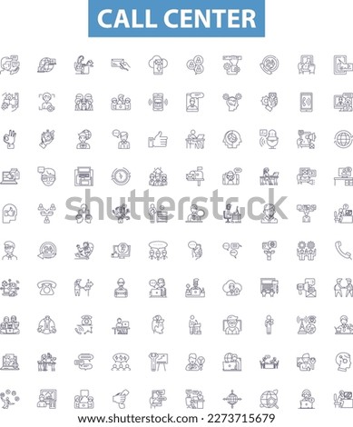 Call center line icons, signs set. Callcenter, Call center, Callcenter Operator, Telemarketing, Voicemail, Live Chat, Support, Agent, Help Desk outline vector illustrations.
