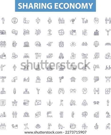 Sharing economy line icons, signs set. Collaborative, Bartering, Exchange, Platforms, Networking, Connecting, Carsharing, Homesharing, Bikesharing outline vector illustrations.