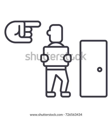 fired, exit, dismissal vector line icon, sign, illustration on background, editable strokes