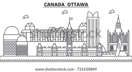 Canada, Ottawa architecture line skyline illustration. Linear vector cityscape with famous landmarks, city sights, design icons. Landscape wtih editable strokes