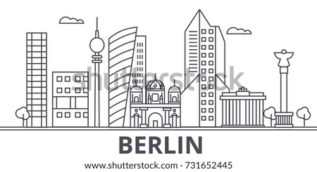 Berlin architecture line skyline illustration. Linear vector cityscape with famous landmarks, city sights, design icons. Landscape wtih editable strokes