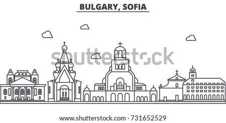 Bulgaria, Sofia architecture line skyline illustration. Linear vector cityscape with famous landmarks, city sights, design icons. Landscape wtih editable strokes