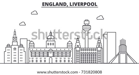 Uk. Liverpool architecture line skyline illustration. Linear vector cityscape with famous landmarks, city sights, design icons. Landscape wtih editable strokes