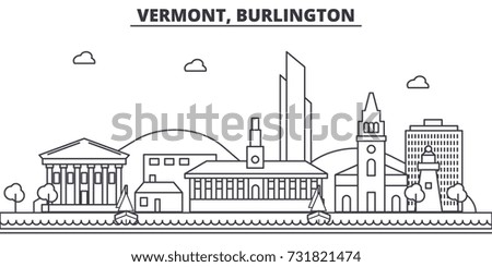 Vermont, Burlington architecture line skyline illustration. Linear vector cityscape with famous landmarks, city sights, design icons. Landscape wtih editable strokes