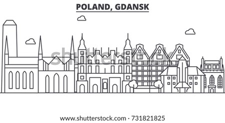 Poland, Gdansk architecture line skyline illustration. Linear vector cityscape with famous landmarks, city sights, design icons. Landscape wtih editable strokes
