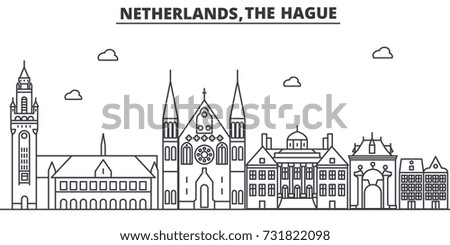 Netherlands, Hague architecture line skyline illustration. Linear vector cityscape with famous landmarks, city sights, design icons. Landscape wtih editable strokes