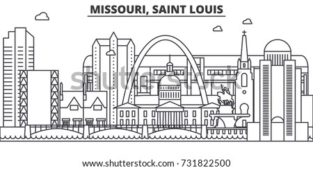 Missouri, Saint Louis architecture line skyline illustration. Linear vector cityscape with famous landmarks, city sights, design icons. Landscape wtih editable strokes