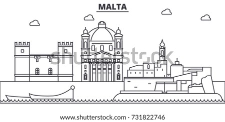 Malta architecture line skyline illustration. Linear vector cityscape with famous landmarks, city sights, design icons. Landscape wtih editable strokes