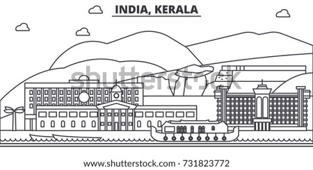 India, Kerala architecture line skyline illustration. Linear vector cityscape with famous landmarks, city sights, design icons. Landscape wtih editable strokes