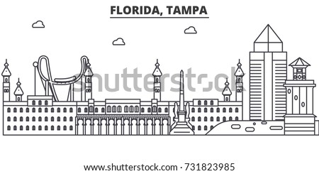 Florida, Tampa architecture line skyline illustration. Linear vector cityscape with famous landmarks, city sights, design icons. Landscape wtih editable strokes