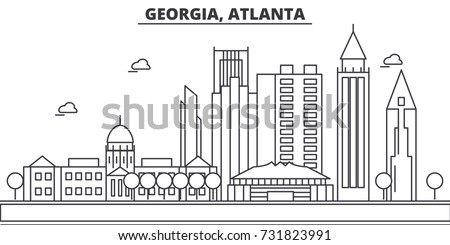 Georgia, Atlanta architecture line skyline illustration. Linear vector cityscape with famous landmarks, city sights, design icons. Landscape wtih editable strokes