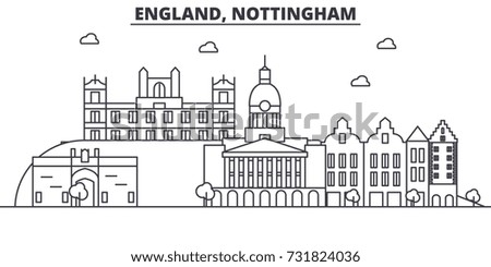 England, Nottingham architecture line skyline illustration. Linear vector cityscape with famous landmarks, city sights, design icons. Landscape wtih editable strokes