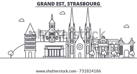 France, Strasbourg architecture line skyline illustration. Linear vector cityscape with famous landmarks, city sights, design icons. Landscape wtih editable strokes