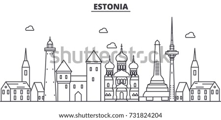 Estonia, Talinn architecture line skyline illustration. Linear vector cityscape with famous landmarks, city sights, design icons. Landscape wtih editable strokes