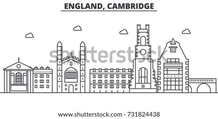 England, Cambridge architecture line skyline illustration. Linear vector cityscape with famous landmarks, city sights, design icons. Landscape wtih editable strokes