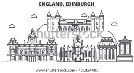 England, Edinburgh architecture line skyline illustration. Linear vector cityscape with famous landmarks, city sights, design icons. Landscape wtih editable strokes