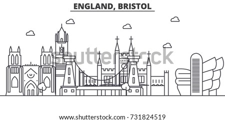 England, Bristol architecture line skyline illustration. Linear vector cityscape with famous landmarks, city sights, design icons. Landscape wtih editable strokes
