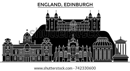 England, Edinburgh architecture vector city skyline, travel cityscape with landmarks, buildings, isolated sights on background